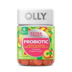 OLLY Extra Strength Probiotic Gummy, 6 Billion CFUs, 2 Strains, Supplement, 50 Count