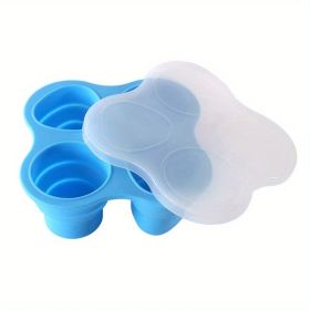 1pc Silicone Storage Folding Ice Sphere Tray Ice Cube Ice Sphere Mold Food Supplement Box With Lid Folding Fruit Snacks Storage Round Ice Sphere Tray (Color: Blue)