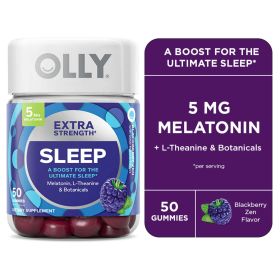 OLLY Extra Strength Sleep Gummy Supplement, 5mg Melatonin, L Theanine, Blackberry, 50 Count (Brand: OLLY)